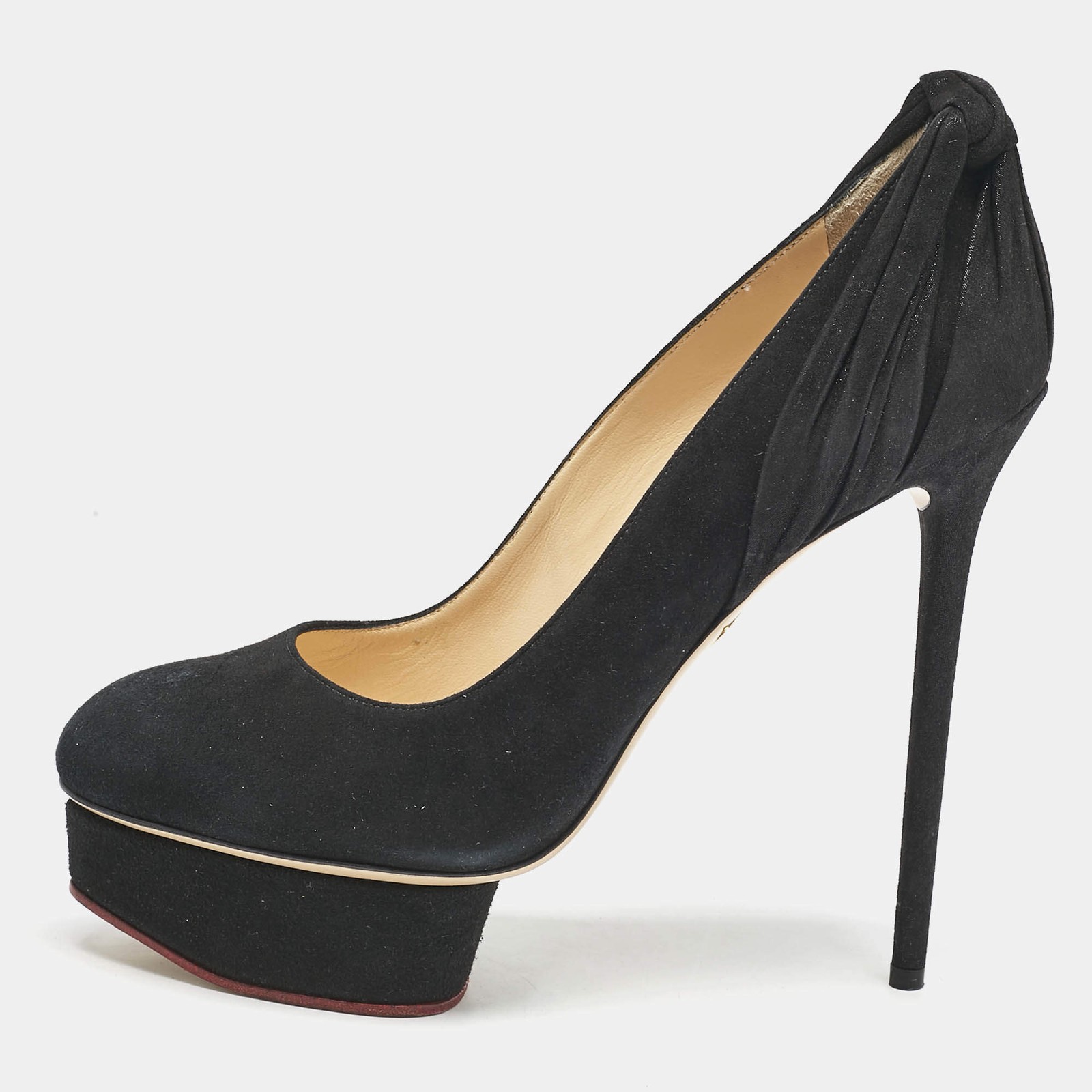 Charlotte Olympia Black Suede Dolly Platform Pumps Size 41