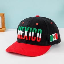 Mexico Flag Embroidered Snapback Cap - Flat Brim Hip Hop Hat for Men Mixed Color