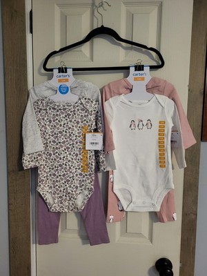 Lot 2 Carters Brand 3 Peice Outfit Set. Size 12 Mo Pengiuns & Floral As Pictured