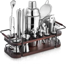 Cocktail Shaker Set Bartender Kit with Stand | Complete 24-Piece Bar Set Cocktai