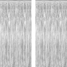 2 Pack Tinsel Backdrop, 3.28 FT x 7.05 FT Birthday Party Decorations, Silver