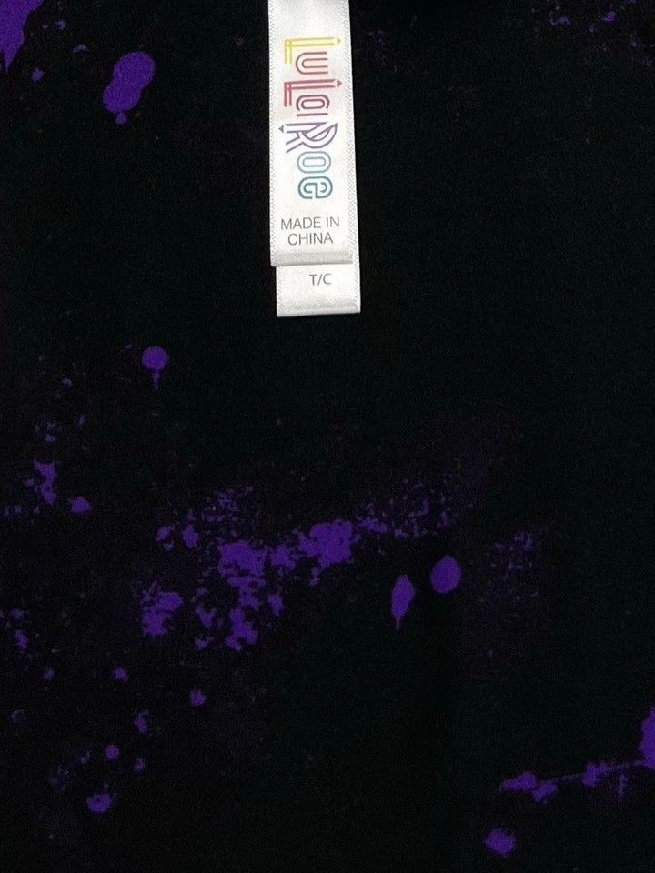 Leggings LuLaRoe TC Alto Curvilíneo Tie Dye NEGRO PÚRPURA Salpicaduras Graffiti Elásticos Foto 4 de 4