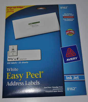 AVERY 8162 - Easy Peel White Address Labels 350 Labels/25 Sheets  1-1/3'' x 4''