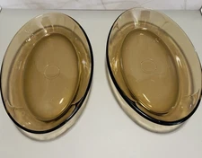 Set Of 2 Vintage Duralex Smokey Oval Glass Dishes