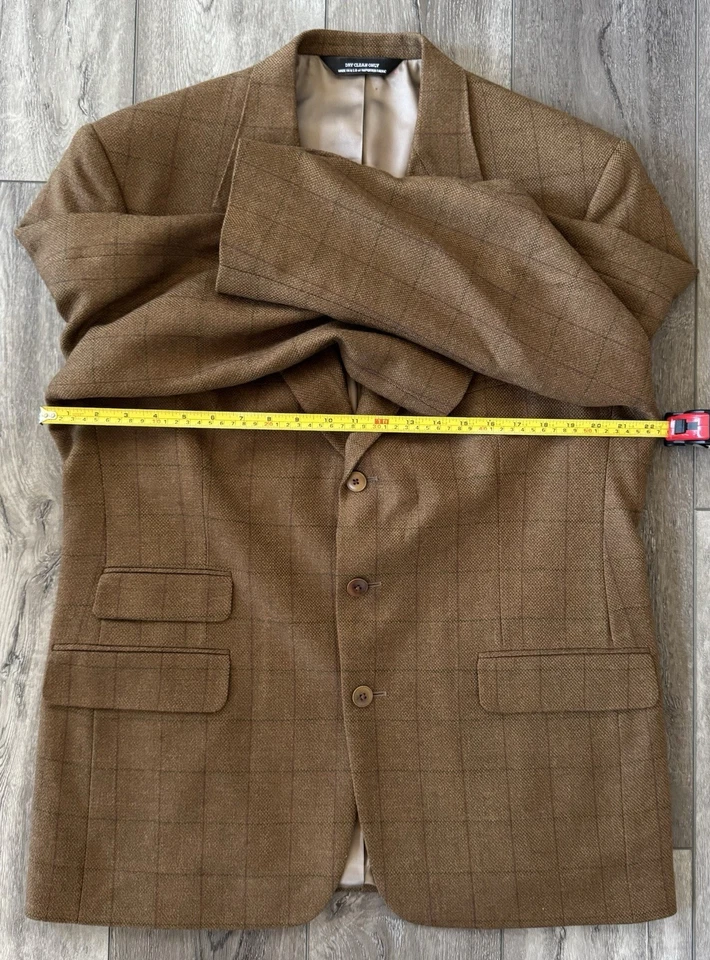 VTG Pierre Cardin Men's Tweed 100% Wool Windowpane Sport Blazer Jacket Brown 42R - Image 3 of 4
