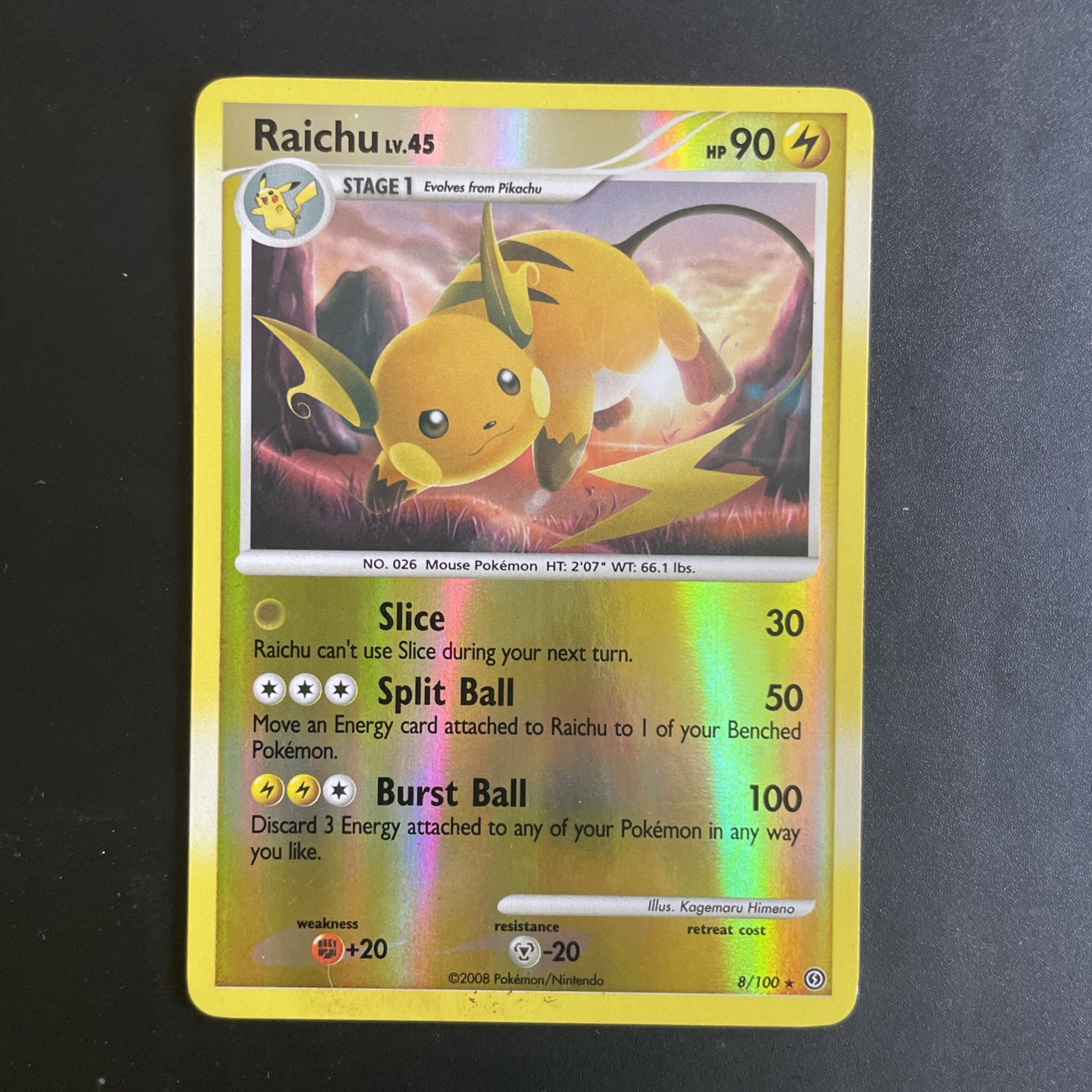 Raichu 8/100 Reverse Holo Diamond & Pearl Stormfront 2008 Pokemon card