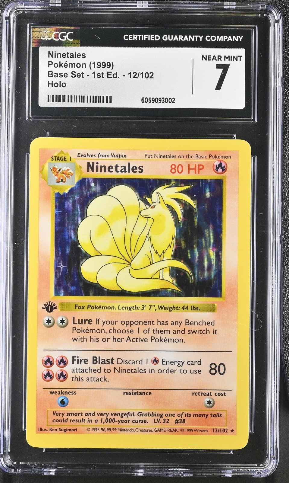 CGC 7 Ninetales 1999 Base Set 1st Edition Shadowless 12/102 Holo Pokemon Card