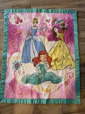 Disney Princess Quilt W Satin Handmade 33.5 x 41 Cinderella Belle Ariel
