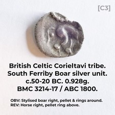 British Celtic Corieltauvi tribe South Ferriby type silver unit. 0.928g C3