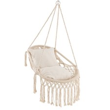 Macrame Cotton Rope Swing Chair with Soft Seat Cushions for Indoor Outdoor