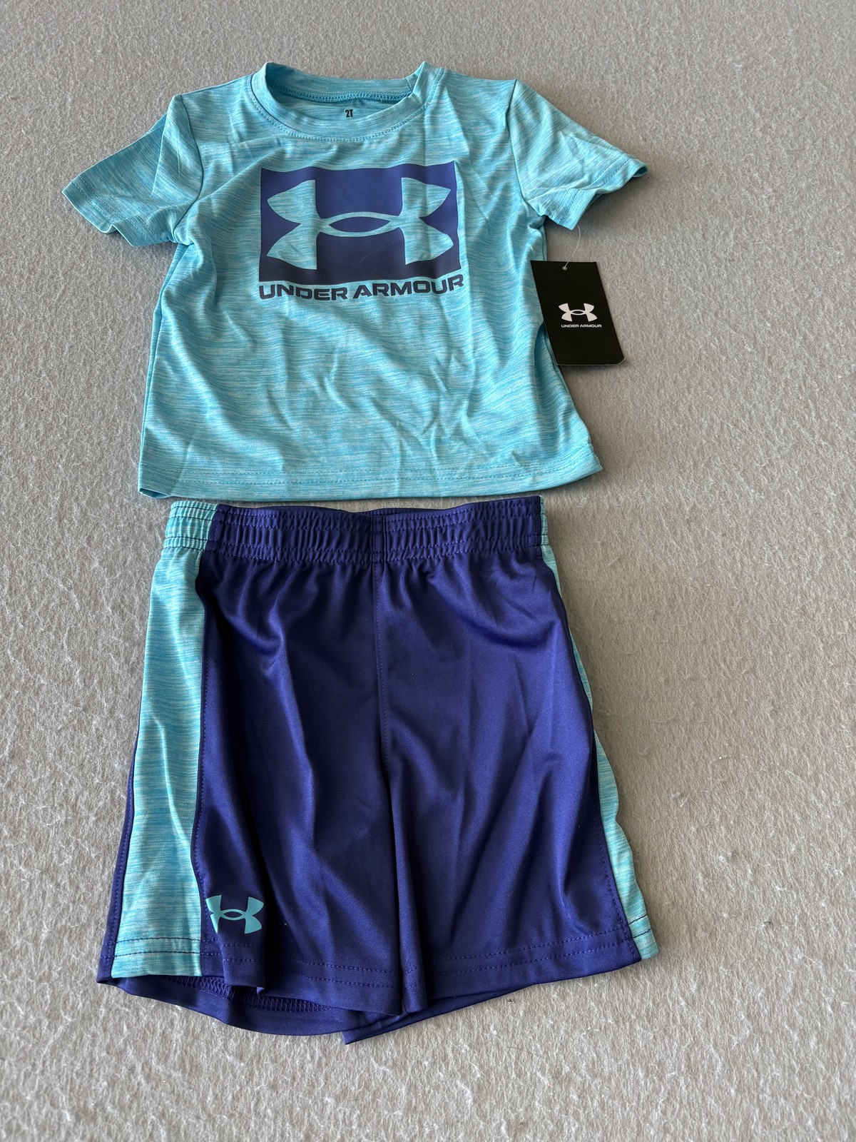 Under Armour Baby Toddler Boy 2T T-Shirt & Shorts Outfit Set Blue Purple NEW