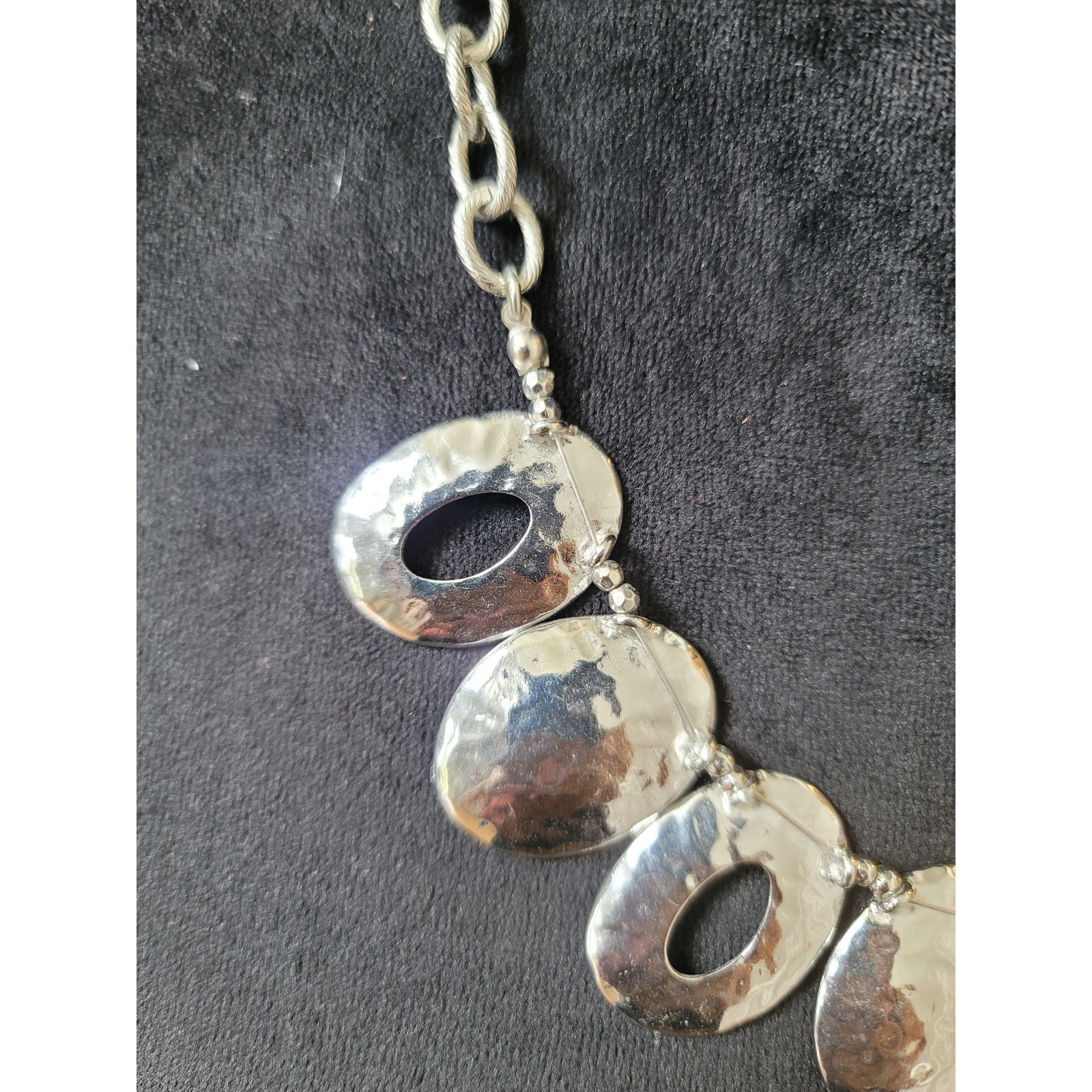 Chico's Hammered Silver Oval Statement Necklace W… - image 5