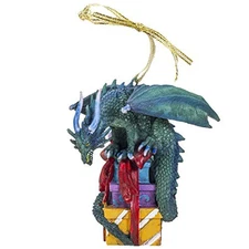 Green Dragon with Gifts and Presents Christmas Tree Ornament