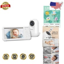 Baby Monitor 5" 1080P HD 360 Night Vision 5000mAh Long Battery
