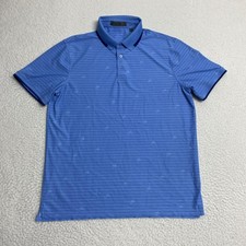G/FORE Polo Shirt Mens Large Blue Stripe Logo Golf Performance Lightweight AOP