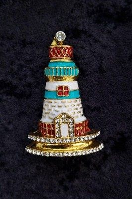 Leuchtturm Brosche Vintage inspiriert Schmuck Geschenk Strass blau 