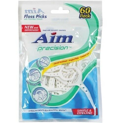 AIM PRECISION DENTAL FLOSS PICKS - 60 PICKS - NEW IN PACKAGE  - Picture 1 of 1