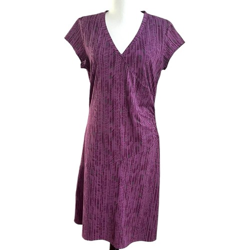 Athleta Faux Wrap Boho Hippie Dress M Purple Pattern Stretch Tennis Athleisure - Picture 7 of 10