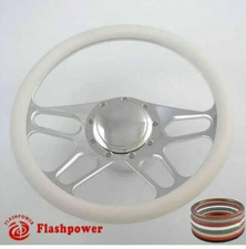 14" Billet Aluminum 9 Hole Steering Wheel Kit w/ Horn Button & Adapter