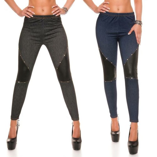 Denim Jeans Leggings Leather Look 