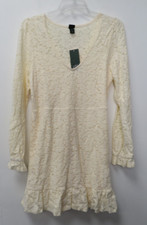 Women's Wild Fable Long Sleeve Brushed Lace Skater Dress Cream L NWT