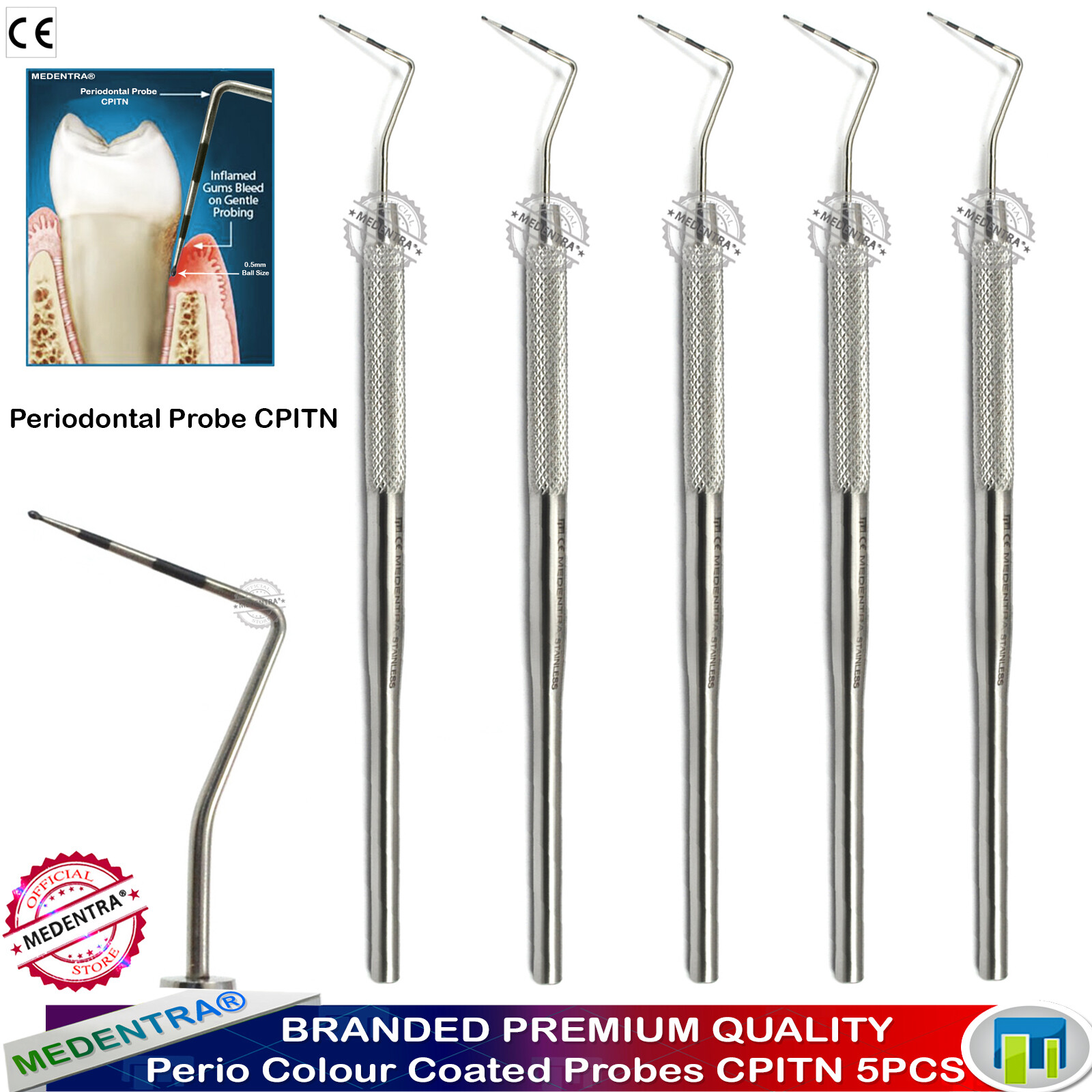 Hygienist Dentist Periodontal CPITN Probe Color Coated Marking Probes