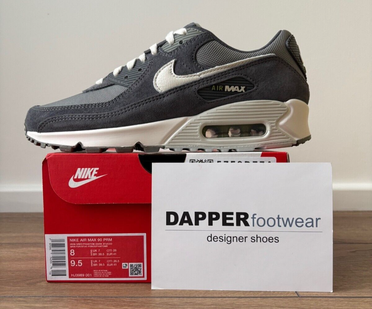 Nike Mens Air Max 90 PRM, Size UK, Iron Grey Suede Trainers HJ3989 001