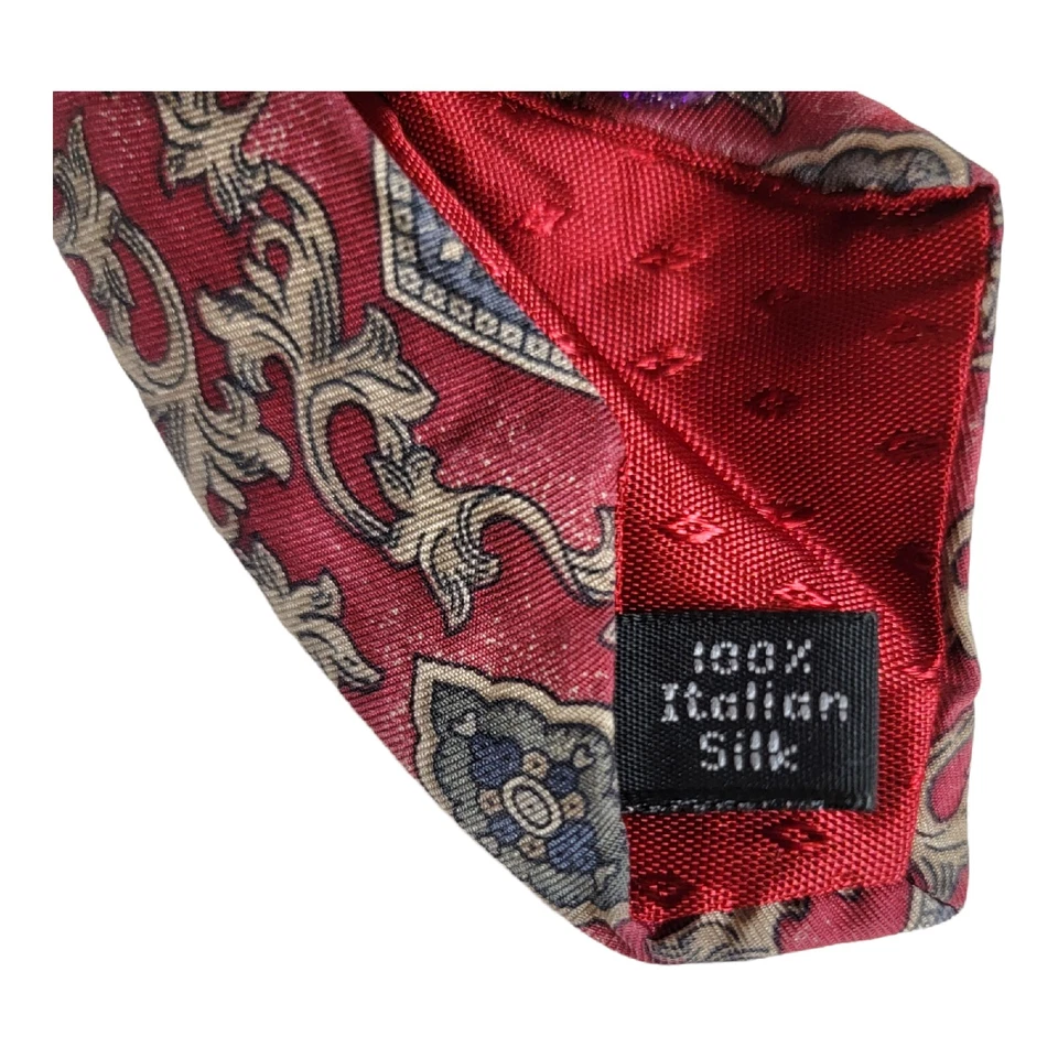 Corbata Mikael York Hecha en Estados Unidos Borgoña Vino Paisley Italiana 100% Seda  Foto 4 de 4