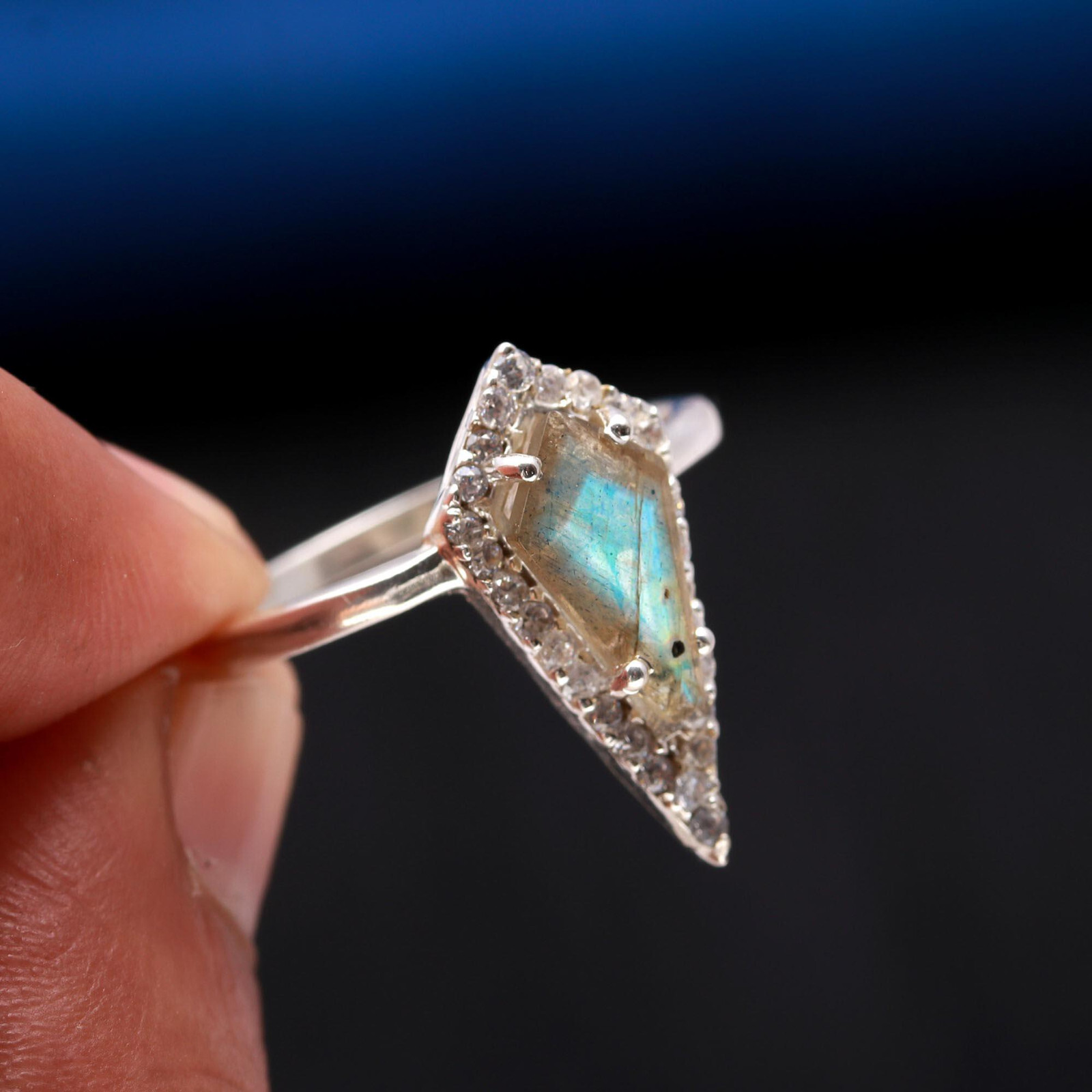 Labradorite Engagement Ring in 925 Sterling Silver Custom Sizes  