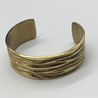 Rustic Cuff Gold Tone Embossed Wood Grain Look Cuff Bracelet