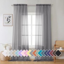 Sheer Voile Window Treatment Rod Pocket W 40" x L 96"  Pair Charcoal Grey