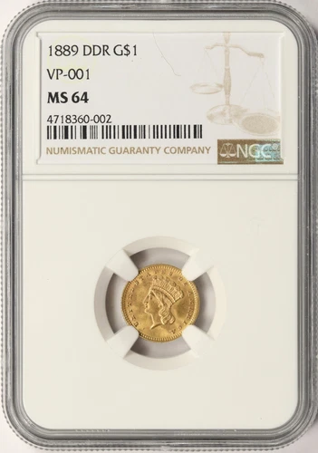 1889 DDR Gold Dollar $1 Type 3 VP-001 NGC MS64 Doubled Die Reverse