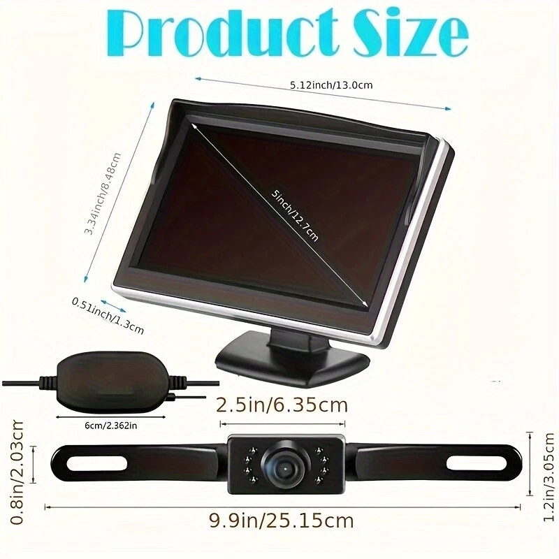 Wireless 5" Monitor Backup Camera Car Rear View HD Parking System RV Truck SUV - Image 3 of 4
