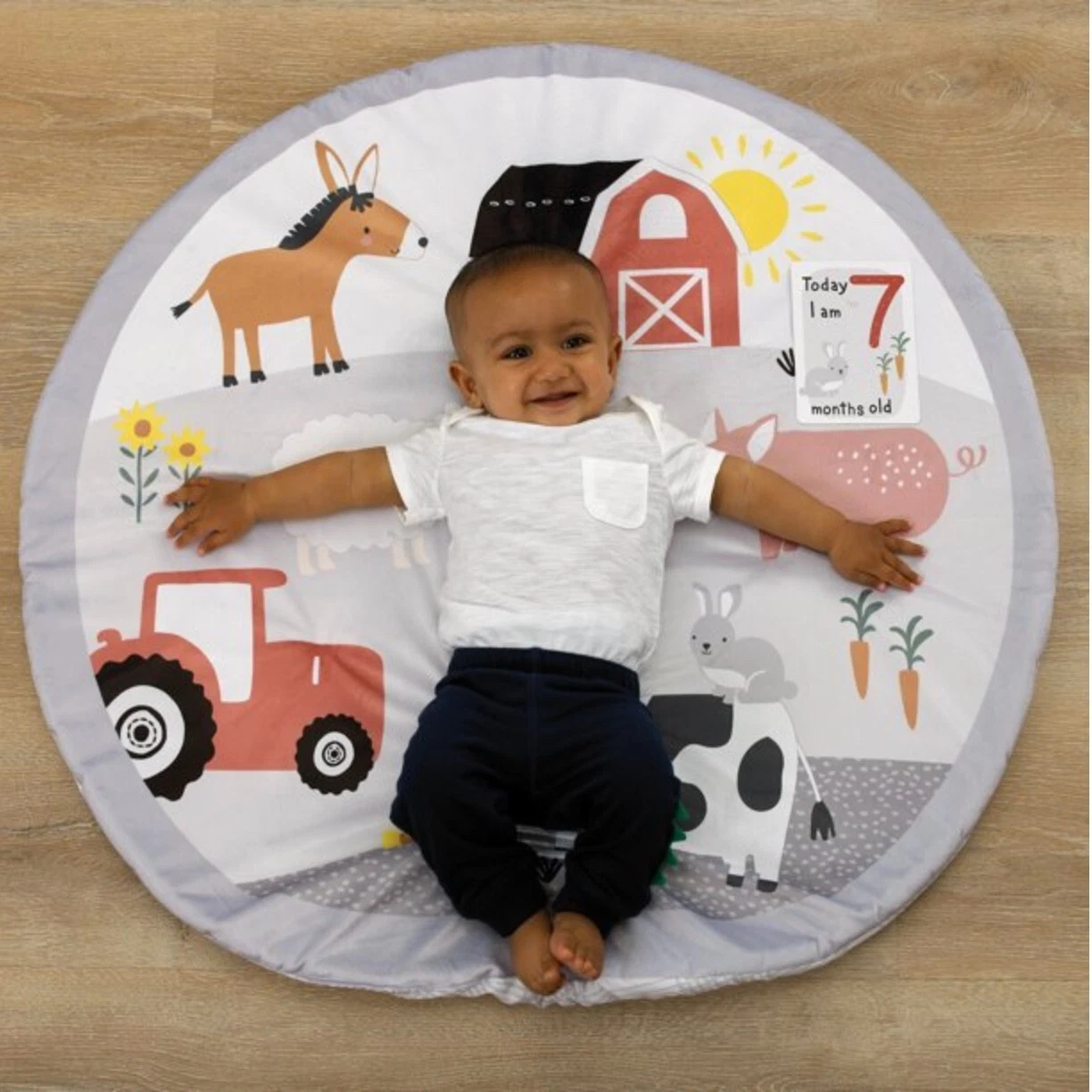 Kids Children Farm Milestone Playmat with Marker Cards, Boy, Girl, Tummy Time