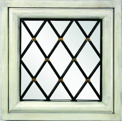 Luxe 16 in Square Window Pane Mirror Black Diamond Overlay Gold Cream White