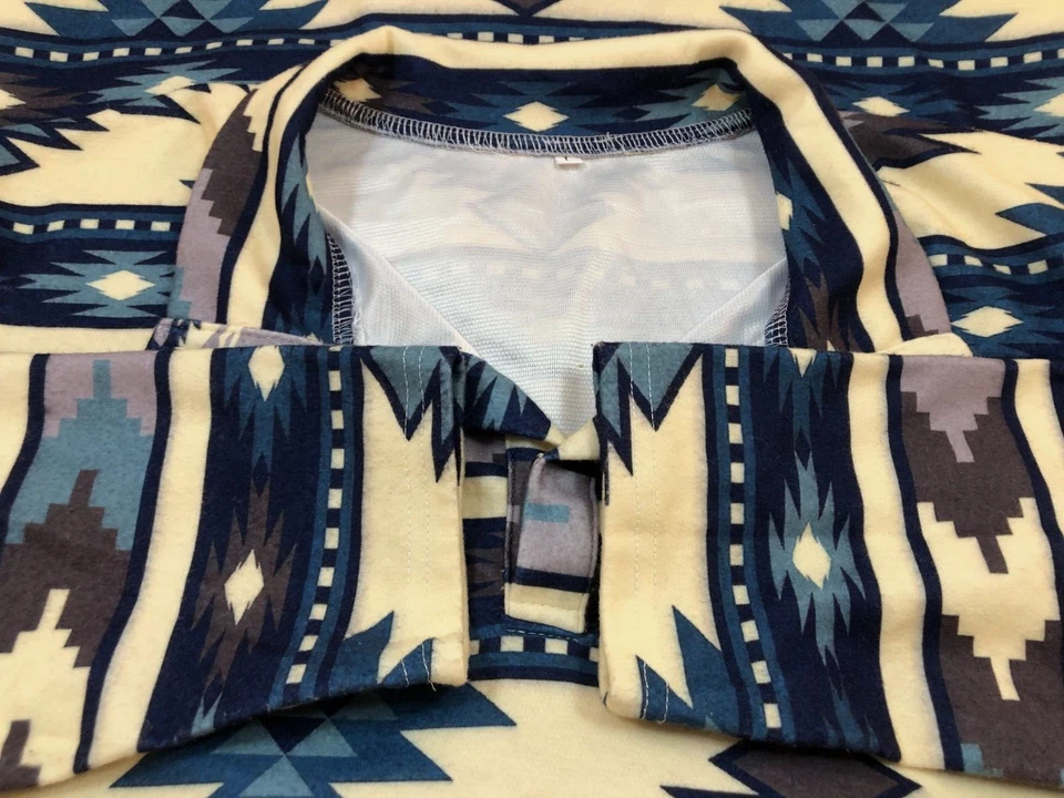 Pullover Azteca Talla L Snap Henley Manga Larga Terciopelo Popover Top Ligero Foto 3 de 4