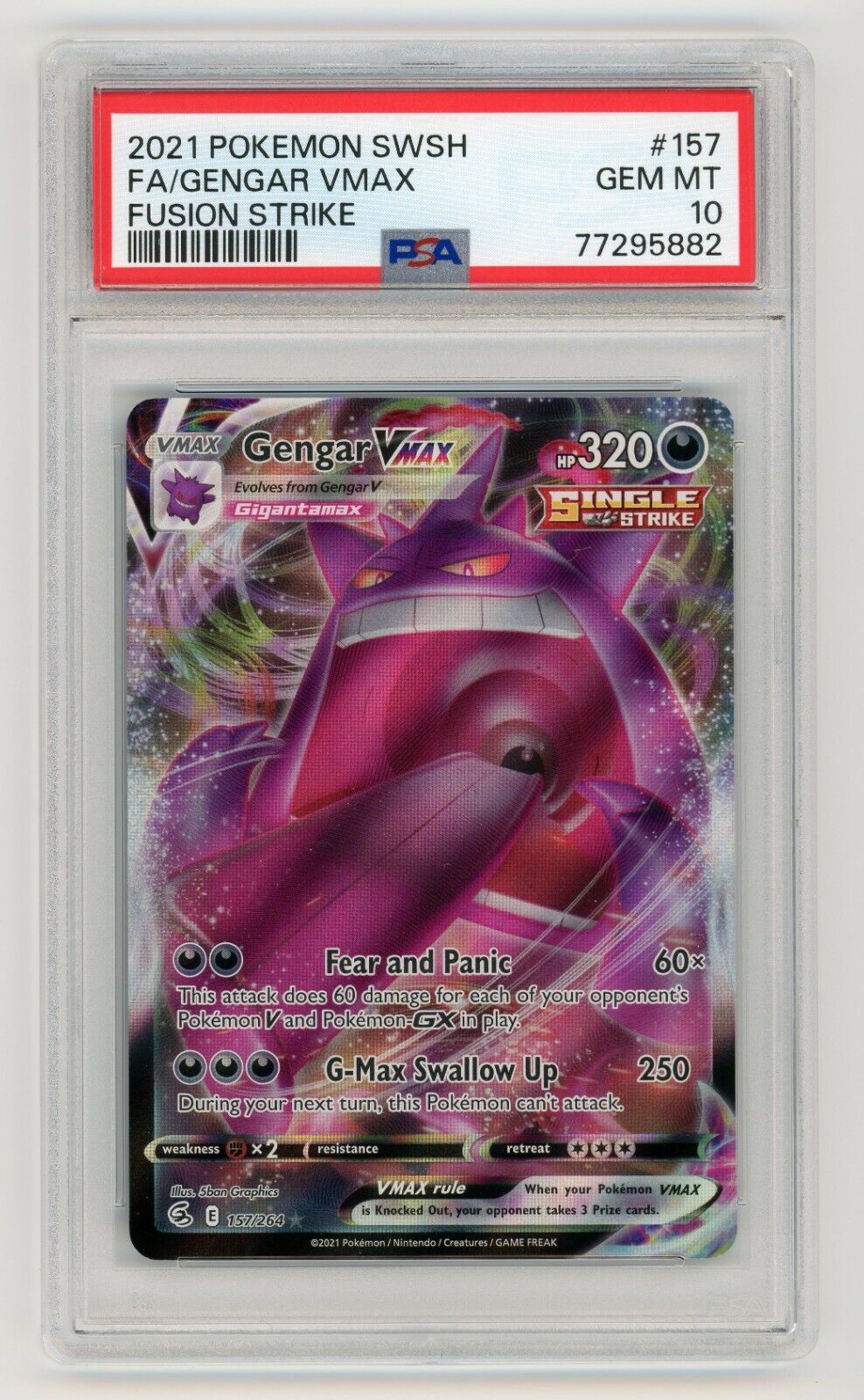 Pokemon Card CGC GEM MINT 10 GENGAR VMax 157/264 Fusion Strike 2021