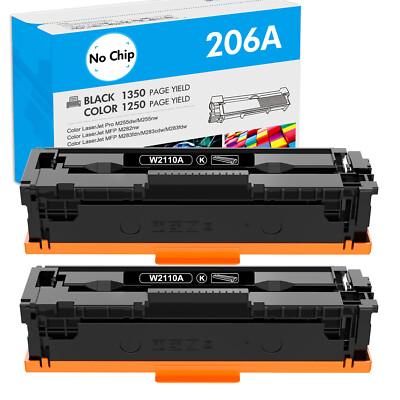 2PK 206A W2110A Black Toner No Chip for HP LaserJet Pro MFP M283cdw M282nw M255