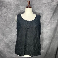 Citron Santa Monica Tank Top Shell Womens 1X Black 100% Silk Croco Embossed