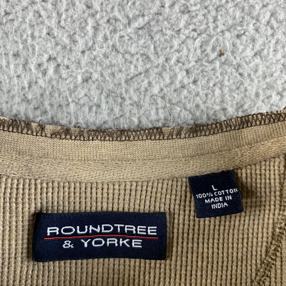 Roundtree & Yorke T Shirt Mens Large Beige Henley Thermal Waffle Knit Pullover - Image 3 of 4