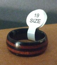 Men's Unisex artificial Wood Inlay Wedding Ring sz 9.25 Black Stainless Steel
