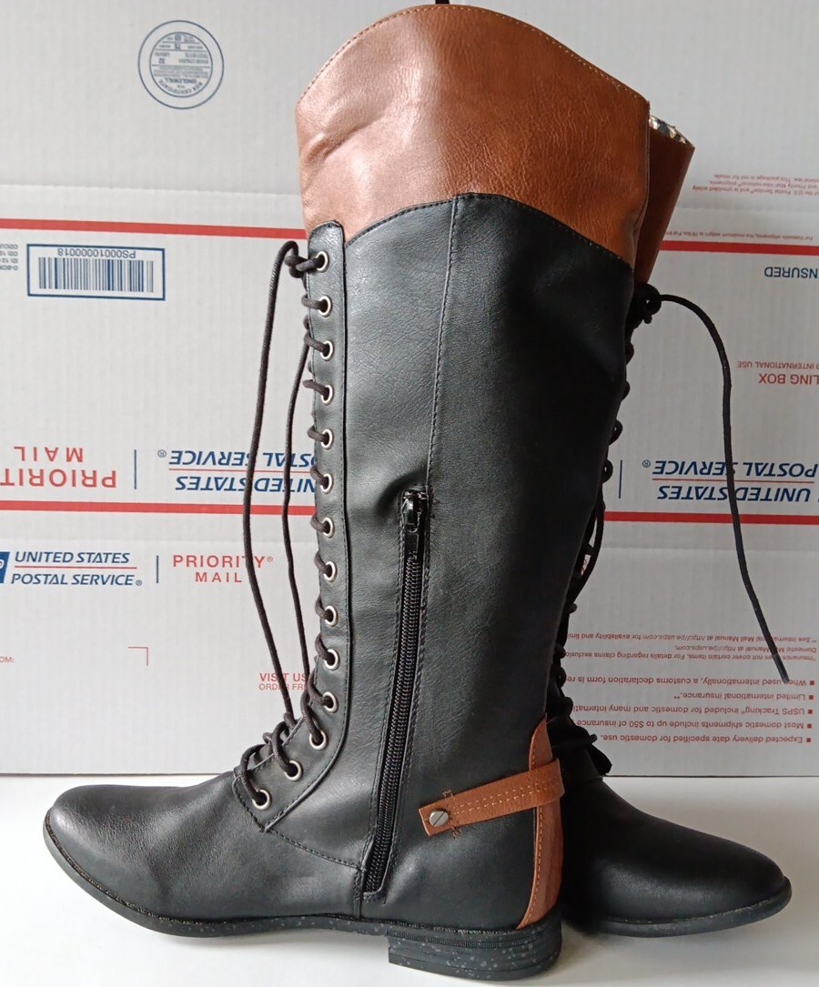 Rocket Dog Boots Womens 7 Tall Lace Up Riding Black Faux Leather eBay