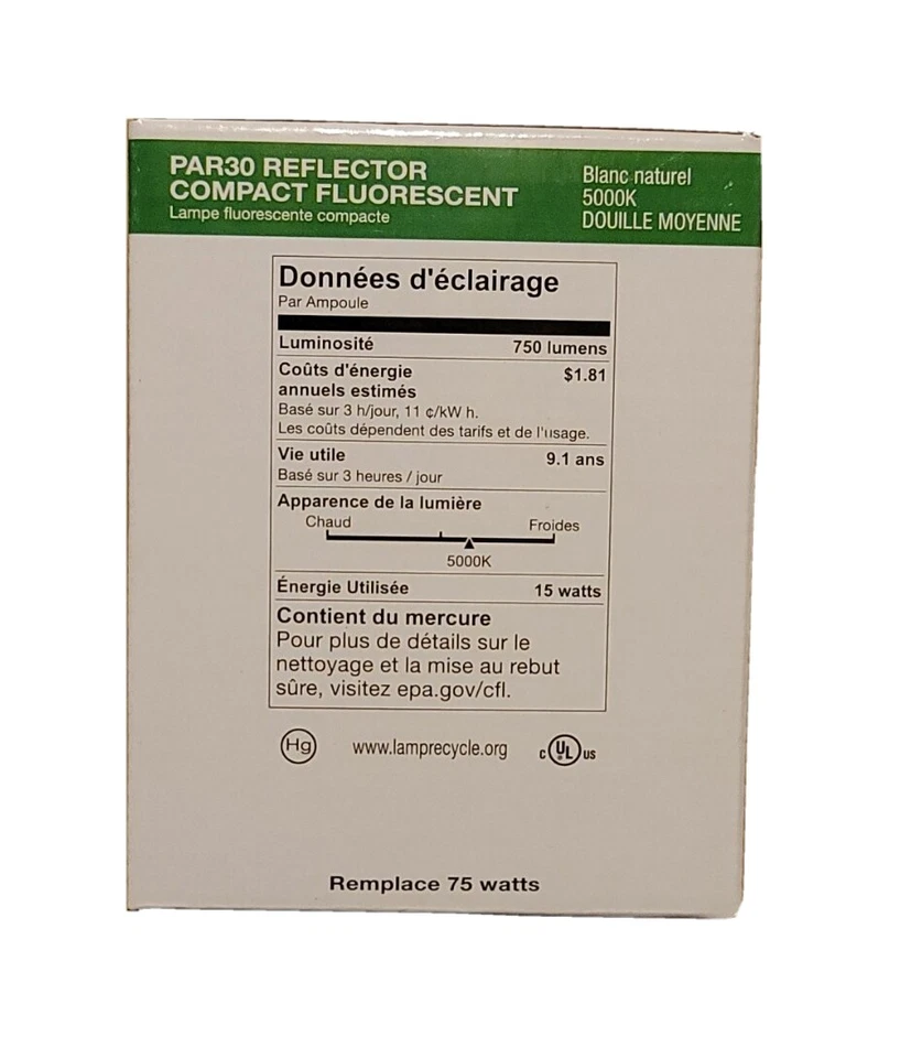 Pack of 6 Halco PAR30 75W Replacement 15W 5000K 750 Lumens Medium Base CFL Bulb - Image 2 of 4