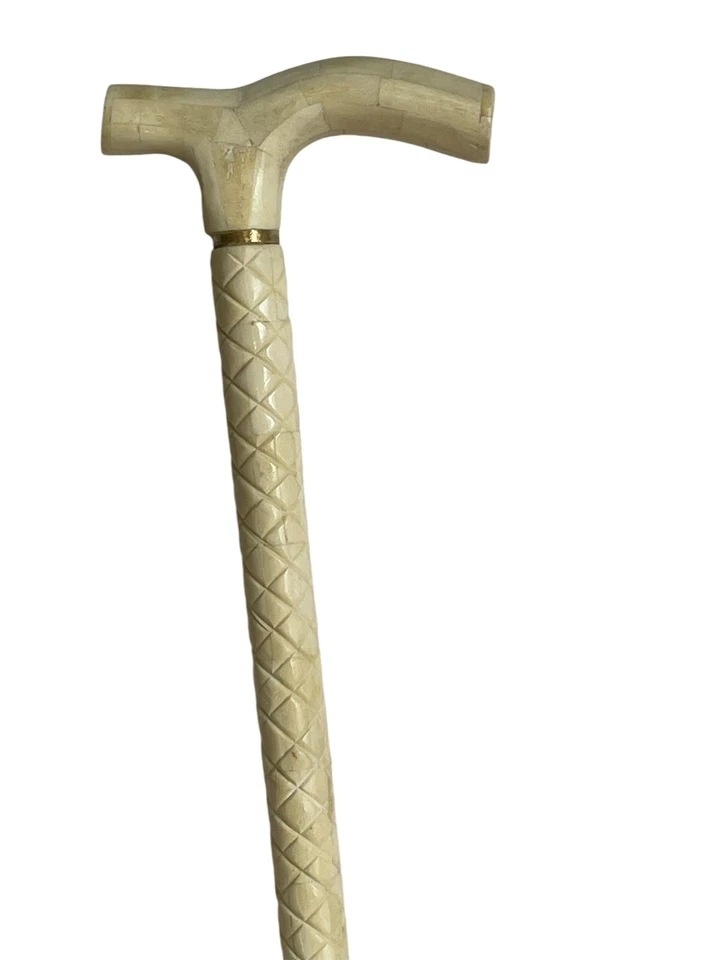 Bastón plegable a cuadros de diseñador tallas grabadas hueso resistente fuerte nuevo Foto 2 de 4