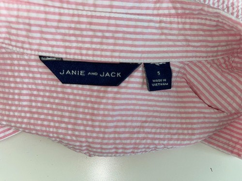 Janie & Jack Boys STRIPED SEERSUCKER SHIRT Size 5 Pink White Short Sleeve Top - Picture 3 of 3