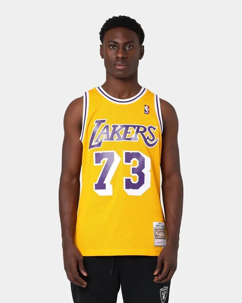 Men's Los Angeles Lakers Dennis Rodman Mitchell & Ness Gold Hardwood  Classics Swingman Jersey