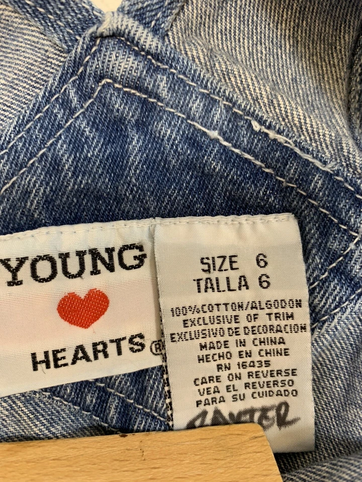 Vtg Young Hearts Girl Sz 6 Shorts Shirt Denim Overalls Outfit Floral Embroidery - Image 4 of 4