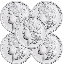 Lot of 5 - Private Mint Morgan Dollar Tribute - 1 oz .999 Fine Silver Round