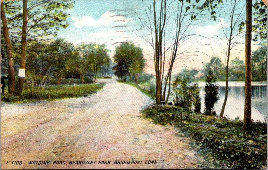Antique Postcard 1908 Winding Road Beardsley Park Bridgeport Connecticut