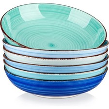 Pasta Bowls Set of 6 38 Oz Shallow Bowls Ceramic Pasta Plates and Salad Bowls